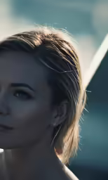 a close up image of a woman wearing a necklace