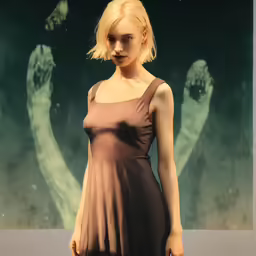 a digital painting of a young lady in a brown dress