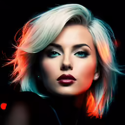 a woman with blond hair and red lipstick