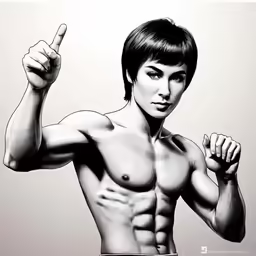 man without shirt flexing muscles to the side