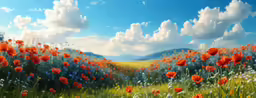 flowers growing in a field with clouds above