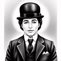 a drawing of a man in black suit and top hat