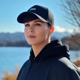 a person with a hat standing by water