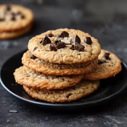 a plate of cookies with chocolate chips