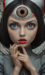 the lady has big eyes and blue eyes