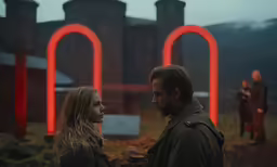 the cast of game of thrones standing near red arches