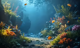 the bottom part of an aquarium that is full of plants