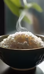 the bowl of sugar is being steaming by a candle