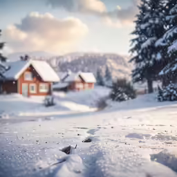 a snow covered cabin is sitting in front of trees