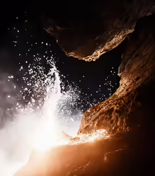there is something that looks like a explosion coming from inside a cave