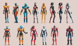 a group of humanoids and suits standing and posing
