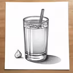 a drawing of a glass of water with an umbrella