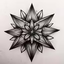 a black and white picture of an intricate star on the wall