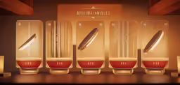 three glasses with something different on it and a knife