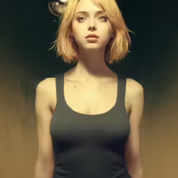 a young woman with shoulder - length hair is posing