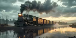 a train with black smoke blowing out of it