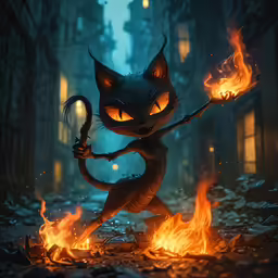 an image of a cat on fire in the middle of the street