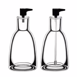 a couple of bottles with black tops sitting next to each other