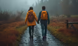 a couple of people walking through the rain