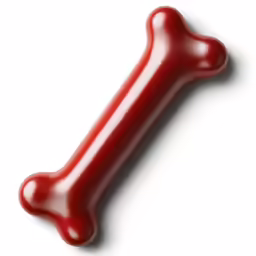a large red dog bone is on the table