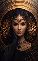 woman in black dress with golden spiral decoration