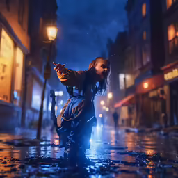a woman is standing in the rain with an umbrella