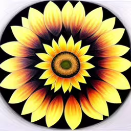 a picture of a circular flower made with colored water colors,this is a photo of an interesting sunflower