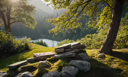 a stone wall and tree at an overlook