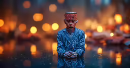 a man standing in the rain with his hand on his head