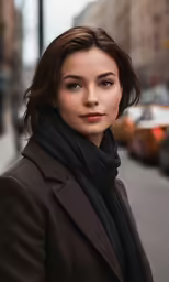 a women standing near the curb of an urban street