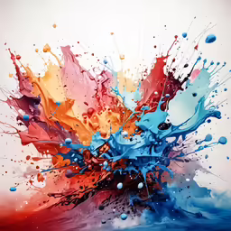 colorful water splashes with a big amount of paint