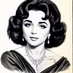 a drawing of an older lady with a large earrings