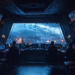 two people look out the window on an airplane