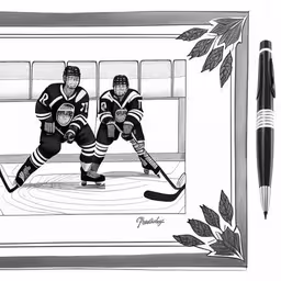 the hockey players are going down the ice,a drawing of two hockey players playing
