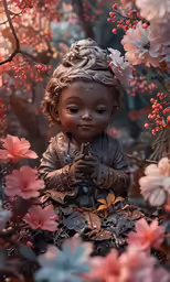 a child sitting in the middle of flowers