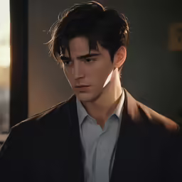 a man looks very serious as he appears to be smoking