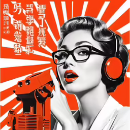 a woman wearing headphones and holding a red robot