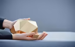a person holds out a paper vase for the object