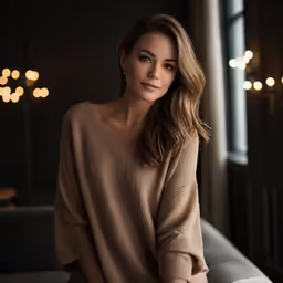 a young lady sitting on top of a couch
