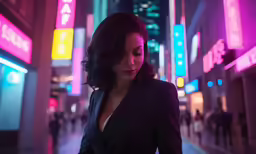 a beautiful woman standing in front of a building