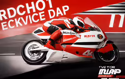a professional motorcycle racer racing against a red background,the poster shows an image of a motorcycle racer