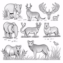 an elephant, a bear and some other animals