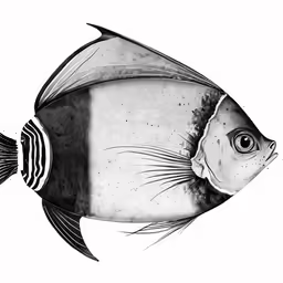a black and white drawing of a fish
