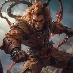 the character, from monster wars, is ready to battle in this character portrait