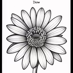 a drawing of a large flower that has the stem still on it,the flower has been drawn in pencil and it looks like it is in front of a blank