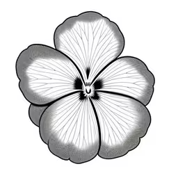 black and white drawing of a four petale flower,a flower with long leaves on the petals