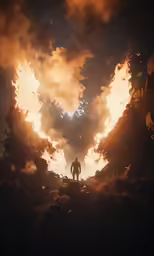 a man standing in the midst of flames