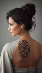 woman with shoulder tattoo showing a design on her body
