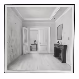black and white photo of an empty room
