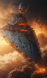 a strange space ship floating in the air